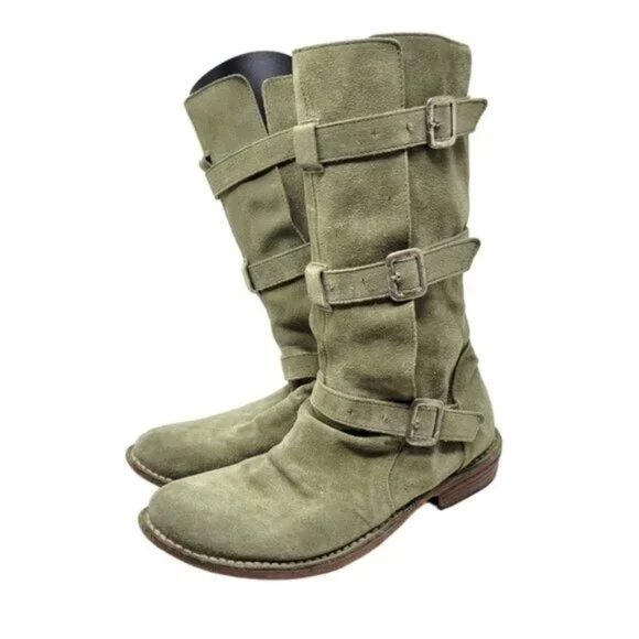 Fiorentini + Baker | Eternity Suede Leather Tall Moto Boots Olive Green - Picture 1 of 16